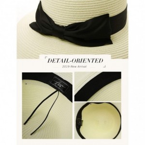 Sun Hats Packable Straw Floppy Fedora Panama Derby Beach Sun Hat for Women Band Ribbon 55-58cm - White_00043 - C018SUXA2A6 $3...