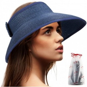 Sun Hats Foldable Sun Visors for Women - Beach Hat Wide Brim Sun Hat Roll-Up Straw Hat - CA18T2M84QH $24.79