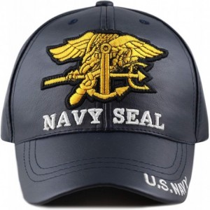 Baseball Caps Official Licensed 3D Embroidered Soft Faux Leather Army Navy Marine Veteran Military Cap - Navy - Seal - CN18Z3...