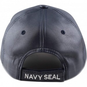 Baseball Caps Official Licensed 3D Embroidered Soft Faux Leather Army Navy Marine Veteran Military Cap - Navy - Seal - CN18Z3...