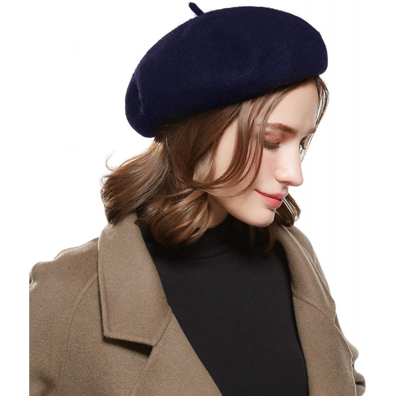 Berets Wool French Beret Hat - Adjustable Casual Classic Solid Color Artist Caps for Women - Navy Blue - CX18HY88HEX $21.33