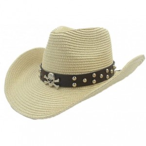 Cowboy Hats Unisex Wide Brim Straw Cowboy Hat Summer Outback Beach Sun Cap with Leather Belt - Straw - CS18RA24ZDG $57.38