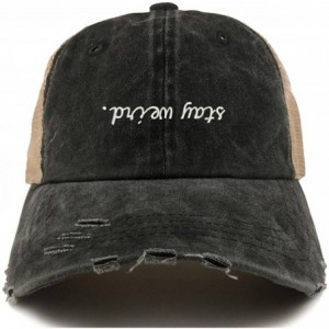 Baseball Caps Stay Weird Embroidered Frayed Bill Trucker Mesh Back Cap - Black - CE18CWT2M7O $32.70