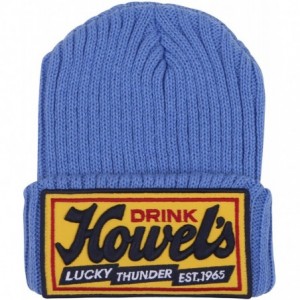 Skullies & Beanies Howel's Stitched Logo Fold-Over Ribbed Stretch Knit Skully Beanie Hat - Pastel Blue - CD125HJACR5 $32.22