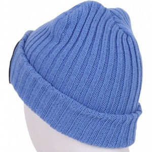 Skullies & Beanies Howel's Stitched Logo Fold-Over Ribbed Stretch Knit Skully Beanie Hat - Pastel Blue - CD125HJACR5 $32.22
