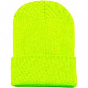 Skullies & Beanies Cuff Beanie Cap/Made in USA Knit Skull Long Beanie Plain Ski Hat - Neon Lime - C318XD4DMIL $22.15
