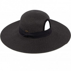 Sun Hats Exclusives Straw Embroidered Lettering Floppy Brim Sun Hat (ST-2017) - A Pony Tail-black - CL194ROTUNM $33.95