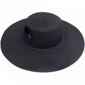 Sun Hats Exclusives Straw Embroidered Lettering Floppy Brim Sun Hat (ST-2017) - A Pony Tail-black - CL194ROTUNM $33.95