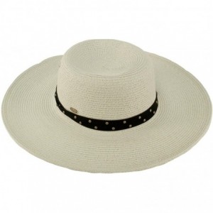 Sun Hats Metal Rivets Hatband Floppy Wide Brim 4" Summer Beach Pool Sun Hat - Lt. Gray - C718D2A6Z5G $30.91