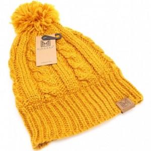 Skullies & Beanies Winter Oversized Cable Knitted Pom Pom Beanie Hat with Fleece Lining. - Mustard - CU18IEGENG3 $24.98