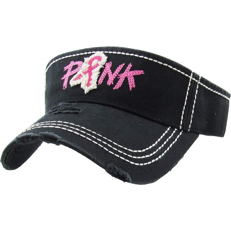 Baseball Caps Womens Baseball Cap High Ponytail Bun Half Visor Adjustable Athletic Hat - Breast Cancer Pink Ribbon - Black - ...