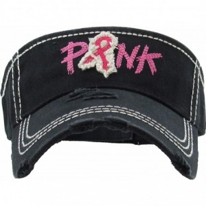 Baseball Caps Womens Baseball Cap High Ponytail Bun Half Visor Adjustable Athletic Hat - Breast Cancer Pink Ribbon - Black - ...