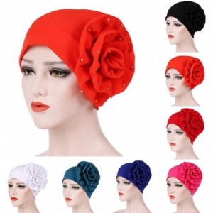 Skullies & Beanies Stylish Autumn Turban Cap with Side Bead Flower Muslim Hat Stretch Headwrap Head Scarf - Black - CN18IDXO7...