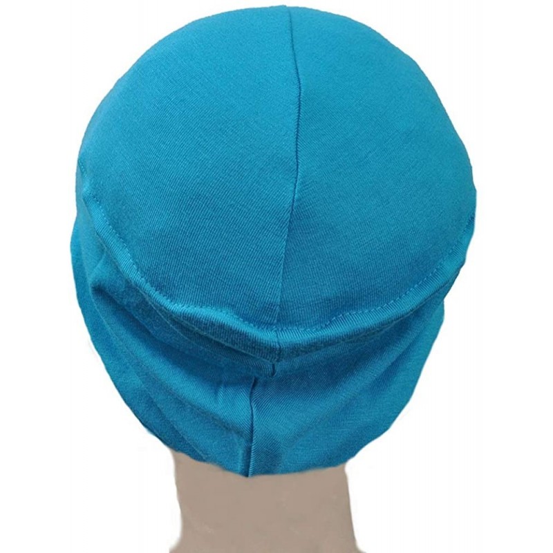 Headbands Hijab Turban Bun Underscarf Chemo Cap Volumizer Hair Loss Cotton Lycra - Deep Sea Blue - CT18CYKYGKQ $42.23