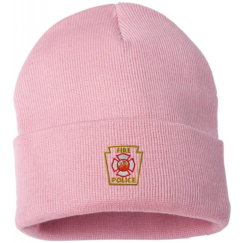 Skullies & Beanies Fire Police Outline Custom Personalized Embroidery Embroidered Beanie - Light Pink - CJ12N3ZAWGB $32.84