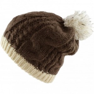 Berets Multi Color Pom Pom Crochet Thick Knit Slouchy Beanie Beret Winter Ski Hat - Chocolate/Beige - CT12BGNLP5F $19.37