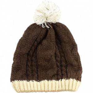 Berets Multi Color Pom Pom Crochet Thick Knit Slouchy Beanie Beret Winter Ski Hat - Chocolate/Beige - CT12BGNLP5F $19.12