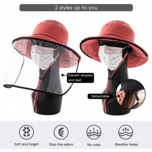 Sun Hats Womens UPF50+ Linen/Cotton Summer Sunhat Bucket Packable Hats w/Chin Cord - 00016_red(with Face Shield) - C018UY6IHI...