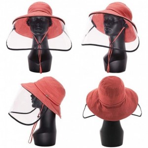 Sun Hats Womens UPF50+ Linen/Cotton Summer Sunhat Bucket Packable Hats w/Chin Cord - 00016_red(with Face Shield) - C018UY6IHI...