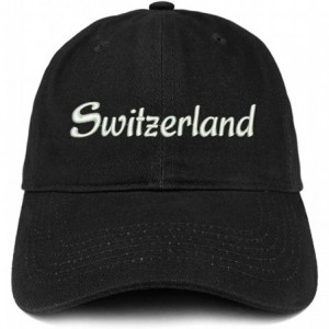 Baseball Caps Switzerland Text Embroidered Unstructured Cotton Dad Hat - Black - CV18K0OUC30 $37.89