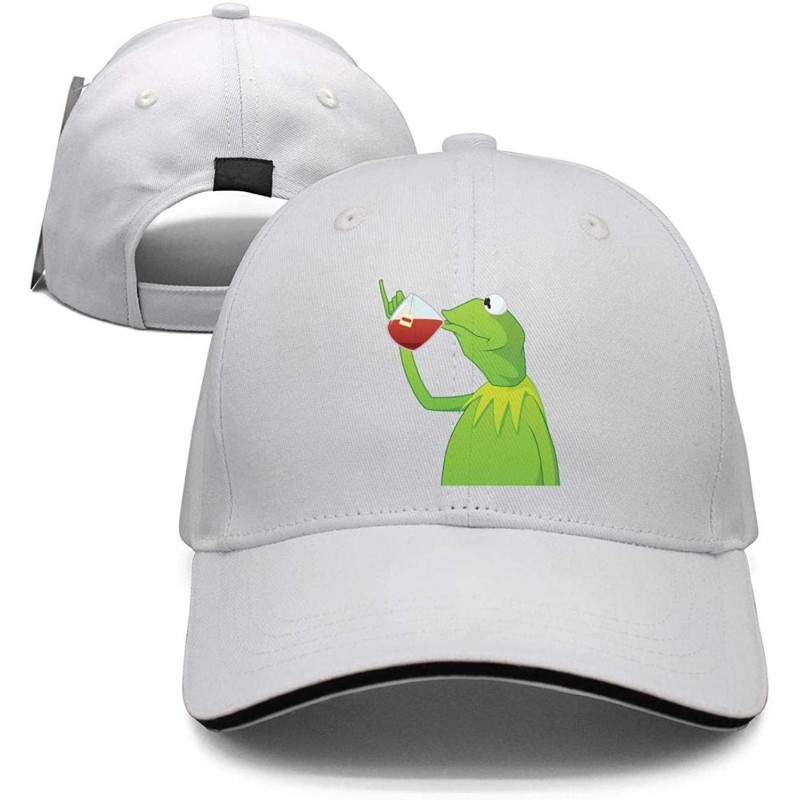 Baseball Caps Kermit The Frog"Sipping Tea" Adjustable Red Strapback Cap - Afunny-green-frog-sipping-tea-15 - CO18ICTGD58 $30.89