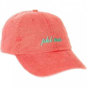 Baseball Caps Phi Mu (N) Baseball Hat Cap Cursive Name Font Adjustable Leather Strap - Coral - CL1895Y0N6D $43.82