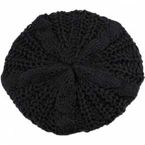 Berets Women's Lady Knitted Beret Braided Baggy Beanie Crochet Hat Ski Cap - Black - CU11MIPEMNX $17.45
