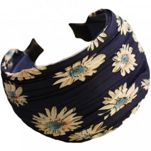 Headbands Womens Floral Lace Pleat Wide Headband Hair Band - Flower-navy - CT12MLXU8FH $22.09