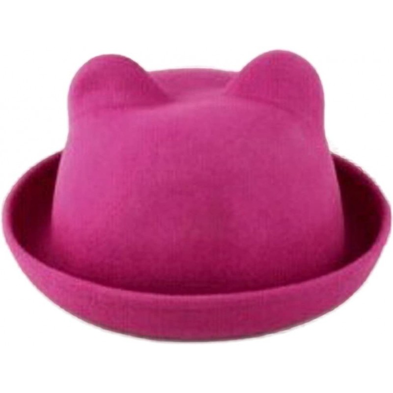 Fedoras Women's Candy Color Wool Rool Up Bowler Derby Cap Cat Ear Hat - Rose - C311NVBQW31 $18.67