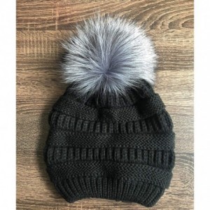 Skullies & Beanies Womens Girls Winter Knitted Slouchy Beanie Hat with Real Large Silver Fox Fur Pom Pom Hats - Slouch Red - ...