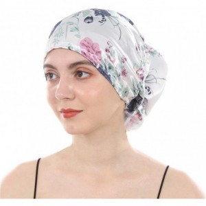 Skullies & Beanies Women's Satin Flower Elastic Band Turban Beanie Wrap Chemo Cap Hair Loss Hat - White-1 - CJ18R9HI9KH $20.64