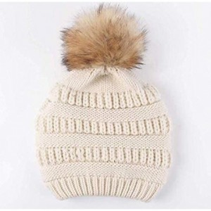 Skullies & Beanies Womens Girls Winter Knit Slouchy Beanie Hat Warm Skull Ski Cap Faux Fur Pom Pom Hats for Women - CF193946G...