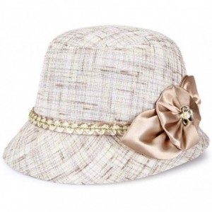 Sun Hats Women Linen/Cotton Summer Sunhat Fedora Beach Sun Hat Summer - Shallow Khaki - CI18SERGD4D $54.32