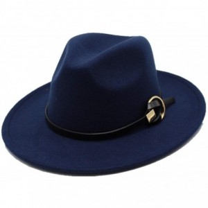 Fedoras Fedoras Hats for Women Men Felt Metal Belt Trilby Hats Wide Brim Adjustable Fedora Jazz Hat Caps - Navy - CQ18NHC8A0L...