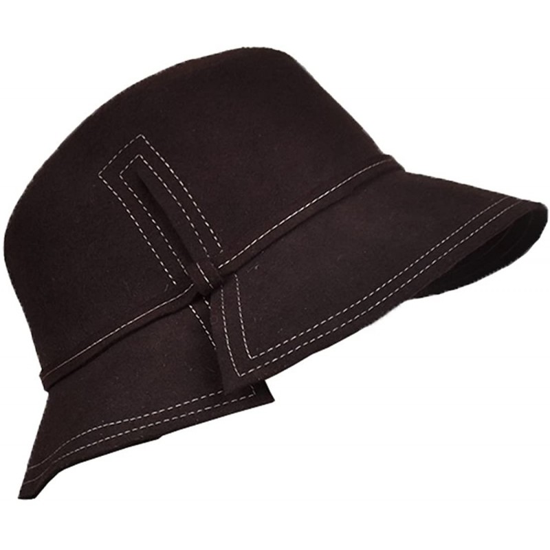 Fedoras Ladies Vintage Wool Felt Derby Bowler Hat - Brown - CG180W56UER $39.08
