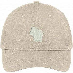 Baseball Caps Wisconsin State Map Embroidered Low Profile Soft Cotton Brushed Baseball Cap - Stone - CS17WY6IIWZ $32.18