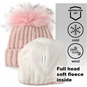 Skullies & Beanies Women Pom Pom Beanie - Winter Warm Faux Fur Pom-pom Skull Hat - Wool Snow Fleece Ski Cap - Cappuccino - CR...