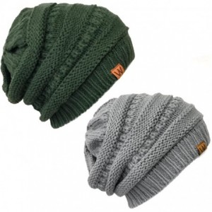 Skullies & Beanies Winter Thick Knit Slouchy Beanie (Set of 2) - Hunter Green and Light Grey - C912KOGV72L $30.34