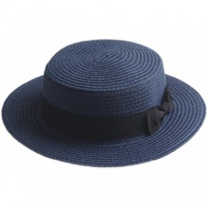 Sun Hats Fashion Women Men Summer Straw Boater Hat Boonie Hats Beach Sunhat Bowler Caps - Navy Blue - C81829AMM0R $18.66