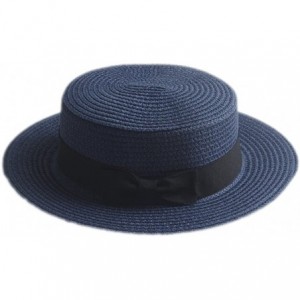 Sun Hats Fashion Women Men Summer Straw Boater Hat Boonie Hats Beach Sunhat Bowler Caps - Navy Blue - C81829AMM0R $17.48