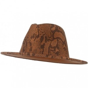 Fedoras Womens Wool Felt Snakeskin Fedora Hats Wide Brim Trilby Panama Hat with Band - Brown - C01942L6K7X $20.54