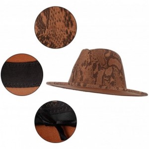 Fedoras Womens Wool Felt Snakeskin Fedora Hats Wide Brim Trilby Panama Hat with Band - Brown - C01942L6K7X $19.00