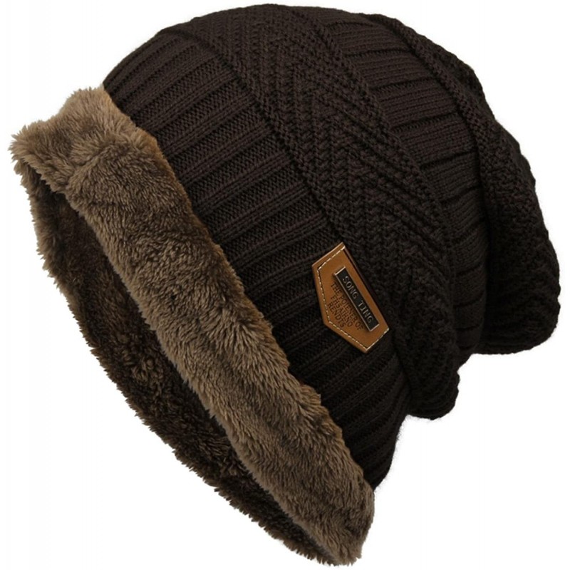 Skullies & Beanies Women Men Fashion Fleece Contrast Color Beanie Knitted Warm Winter Hats & Caps - Coffee - CF18Z59SY9E $46.29