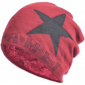 Skullies & Beanies Star Knit Winter Slouch Beanie Hat Warm Villus Lined Skull Ski Cap - Red - C311RSA89Q3 $28.78