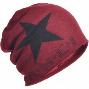Skullies & Beanies Star Knit Winter Slouch Beanie Hat Warm Villus Lined Skull Ski Cap - Red - C311RSA89Q3 $25.73