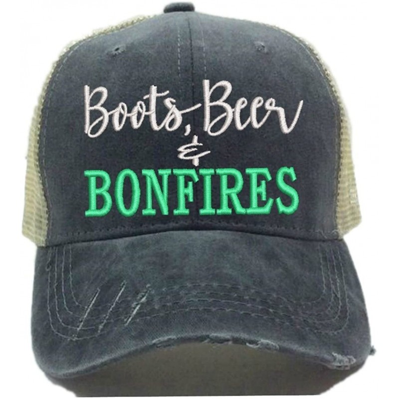Baseball Caps Women's Trucker Hat"Boots- Beer & Bonfires Custom Distressed Drinking Party Baseball Cap - CV18GN0LR8C $49.36