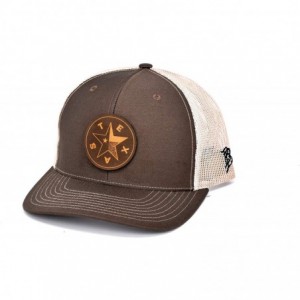 Baseball Caps Texas 'The Lone Star' Leather Patch Hat Curved Trucker - Brown/Tan - CO18IGOT5O4 $56.98