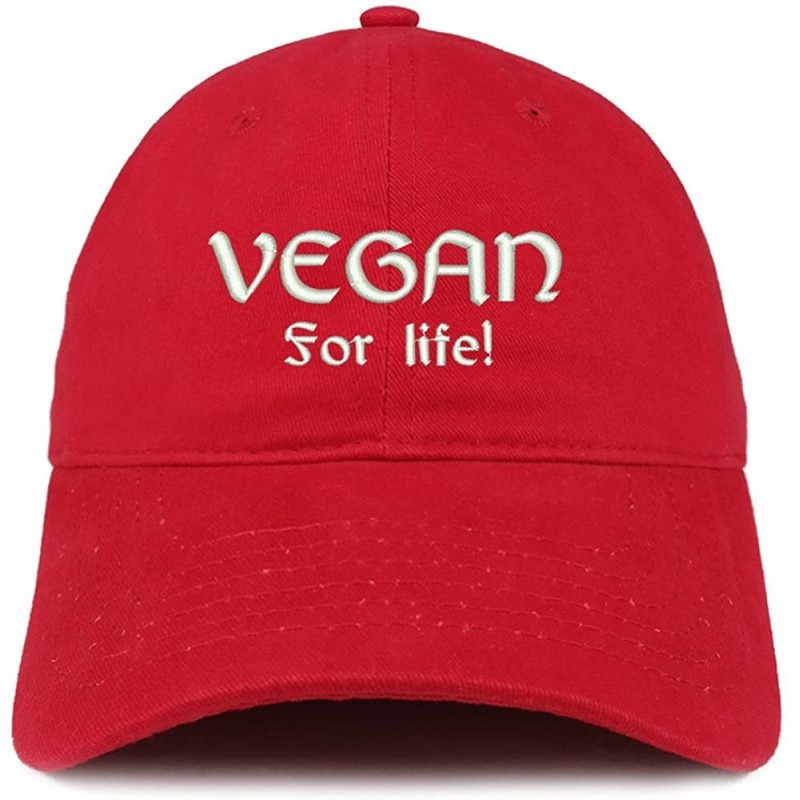 Baseball Caps Vegan for Life Embroidered Low Profile Brushed Cotton Cap - Red - C1188TGDDS8 $34.83