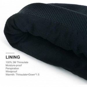 Skullies & Beanies Thinsulate Thermal Lining -5℉ Winter Hat Wool Acrylic Knit Gloves Caps Set - Black Hat - CR18ZC2CNHA $37.97