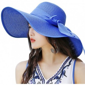 Sun Hats Beach Sun Hat for Women Bow-knot UV UPF 50+Travel Foldable Wide Brim Straw Hat - Blue - CR1999YIMSG $28.52